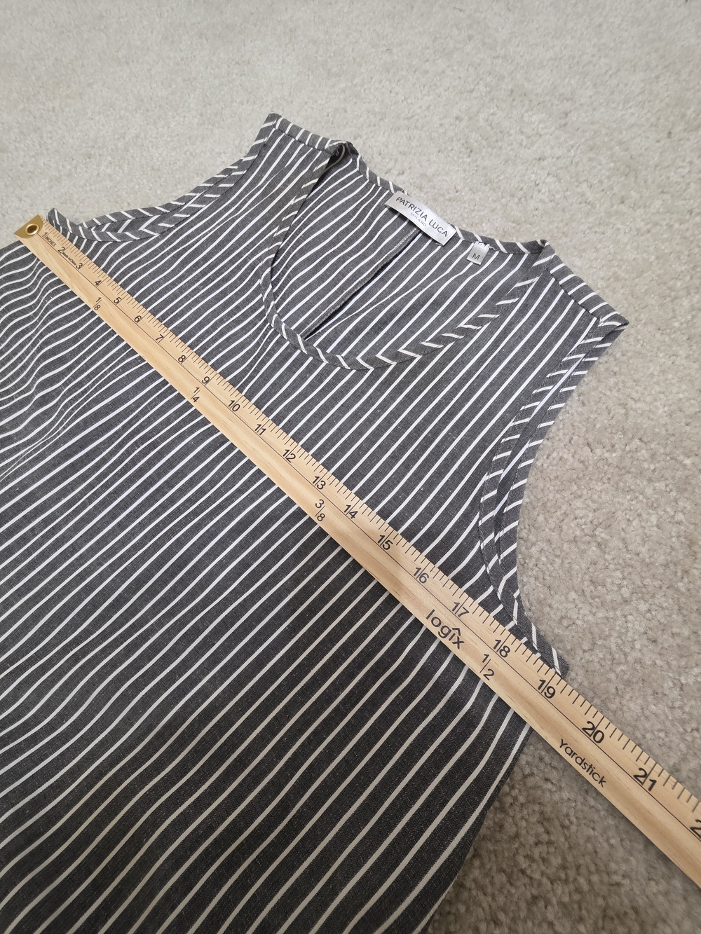 Patrizia Luca Cotton Gray & White Striped Sleeveless Midi Dress Size M - Picture 8 of 11
